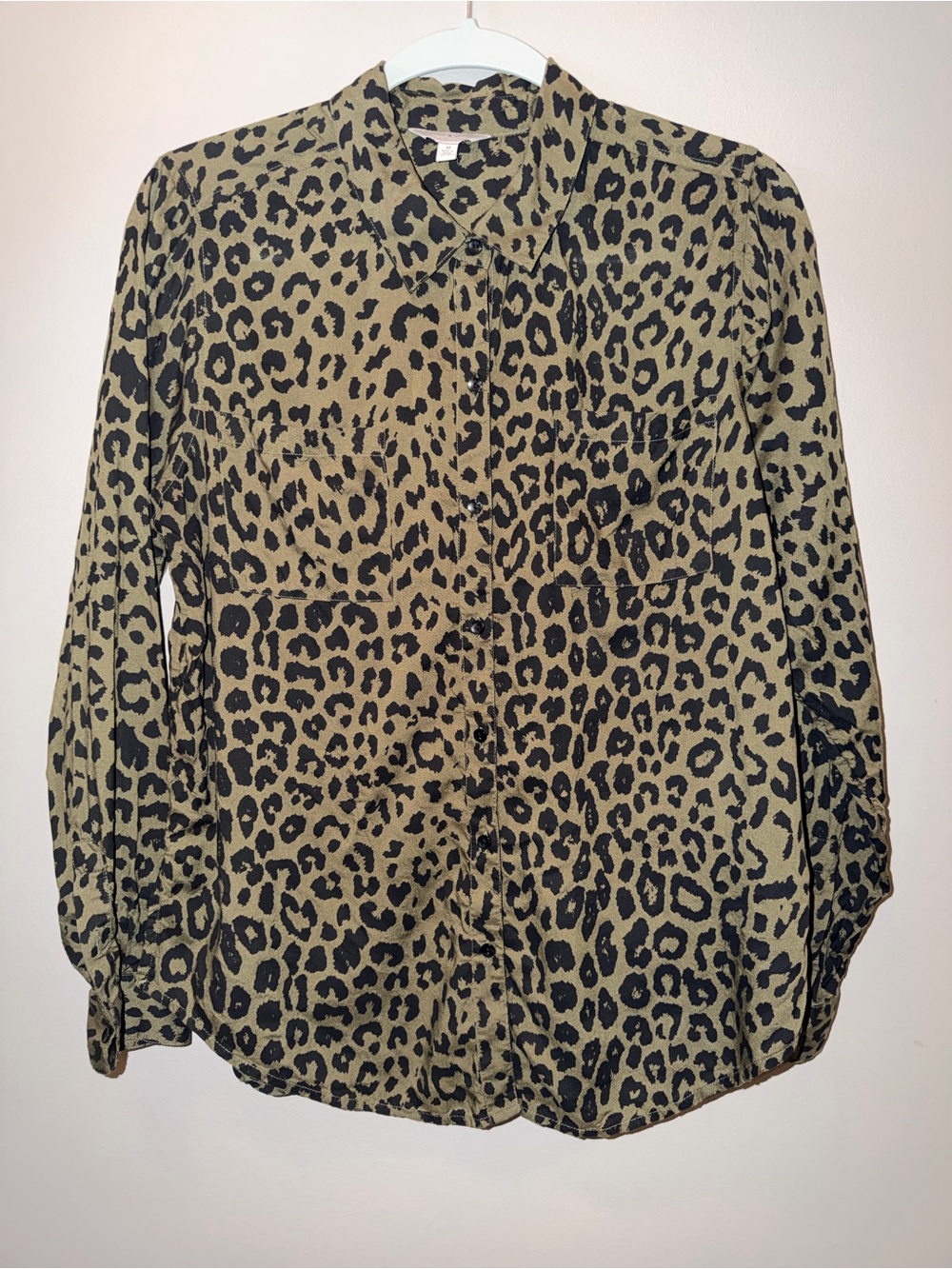 Lucky Brand Olive and Black Leopard Button-Down Shirt preppy boho chic fall